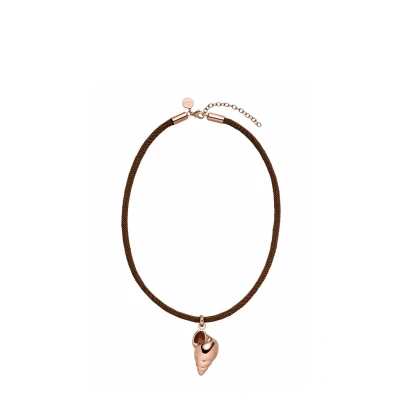 Abbildung von Purelei® Muschel Kette mit gedrehtem Band Maritimer Anhänger &amp; Edelstahl in Gold, Silber oder Roségold 4045 cm Dunkelbraun Sommerlicher Boho Stil (Rosegold)