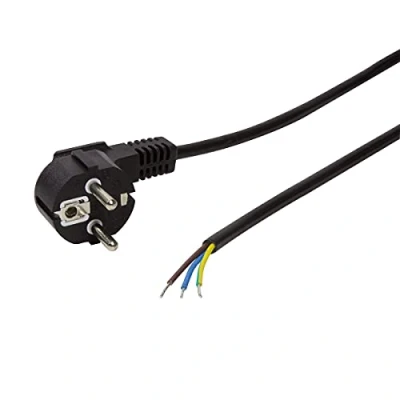 Abbildung von LogiLink CP135 Netzkabel Schutzkontakt Stecker 90 Grad Winkel zu offenem Kabelende schwarz