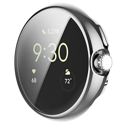 Abbildung von GIOPUEY Hülle mit kompatiblem Google Pixel Watch 1/2/3 41mm, Soft TPU, Shock Resistant, 41mm Cover Silver