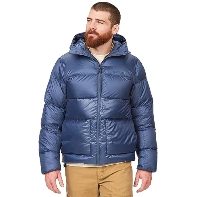 Abbildung von Marmot Men&#039;s Guides down Hoody, Lightweight jacket, warm winter puffy, water repellent quilted coat, windproof functional packable outdoor jacket with hood, Storm, S