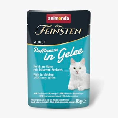 Abbildung von animonda Vom Feinsten Adult Raffinesse Katzenfutter in Gelee mit Huhn und Seelachs (24 x 85 g), Nassfutter Taurin Vitamin D3, ohne Zusatz von Soja, Zucker Konservierungsstoffen