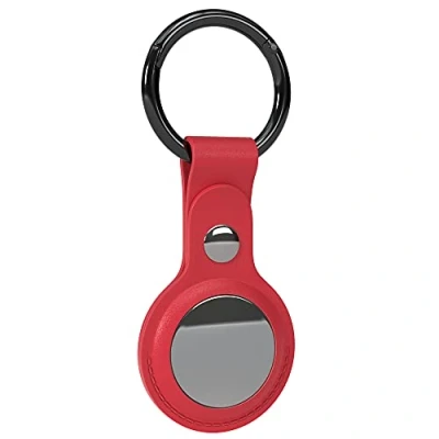 Abbildung von EAZY CASE Schlüsselanhänger für AirTag Anhänger Hülle Leder Rot AirTags Schutzhülle Air Tracker mit Schlüsselring Karabiner geeignet auch als Tag Katze, Hund, Kind