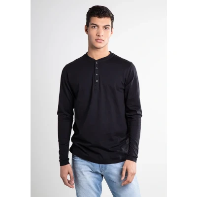 Abbildung von Urban Classics Henley L/S TEE Langarmshirt, Herren, Größe: Large, Black