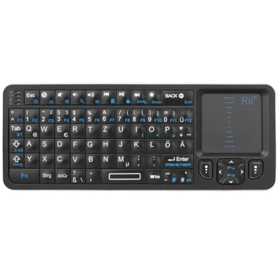 Abbildung von Rii Mini Tastatur Bluetooth mit Touchpad, Wireless IR Lernen und Hintergrundbeleuchtung für Android TV Box/Mac/Laptop/Windows/Tablet (DE Layout)