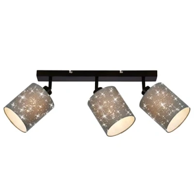 Abbildung von Briloner Leuchten Deckenspots 2078 034, Sterneneffekt, schwenkbar, Stoffschirm, ohne Leuchtmittel, Warmweiß, Deckenlampe, 47,5x13x15,5cm, Grau, max.25W, E27, Wohnzimmer, Flur