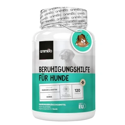 Abbildung von Beruhigungsmittel für Hunde 120 Entspannung Kapseln mit Taurin, Ashwagandha, Passionsblume &amp; Vitamin B1 Alternative zu Schlaftabletten bei Angst, Stress, Nervosität Hohe Akzeptanz animigo