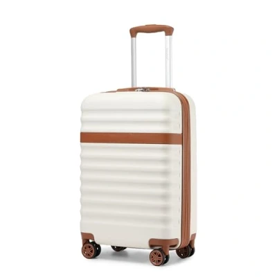 Abbildung von KONO Koffer Trolley Handgepäck Reisekoffer von ABS+PC Hartschalenkoffer mit 4 Rollen TSA Schloss (Creme/Braun,M)