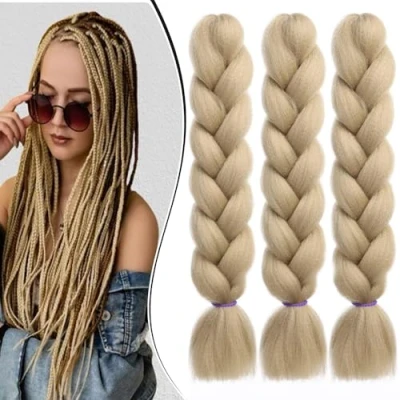 Abbildung von Shangxiu Braids Extensions Blond, 3Stück Kanekalon Haar Kunsthaar zum einflechten Blond Braiding hair Extension Für Crochet Twist Flechten #24