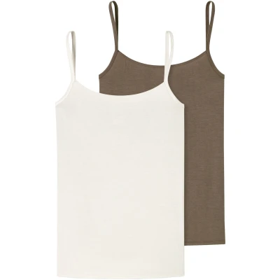 Abbildung von Schiesser Spaghetti 2 PACK Unterhemd/shirt, Damen, Größe: 48, Weiss/taupe