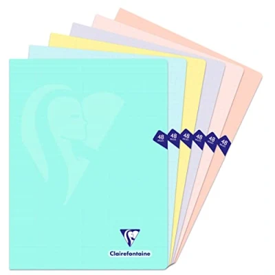 Abbildung von Clairefontaine 308311C Packung mit 10 Heften Mimesys DIN A4+ 24x32cm 24 Blatt, französische Lineatur, PP Einband, Pastell farbig sortiert, 1 Pack