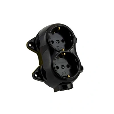 Abbildung von Aufputz Vintage 2 fach Schuko Steckdose Lichtschalter Rund Retro Schalter Wechselschalter Serienschalter (2 Schwarz)