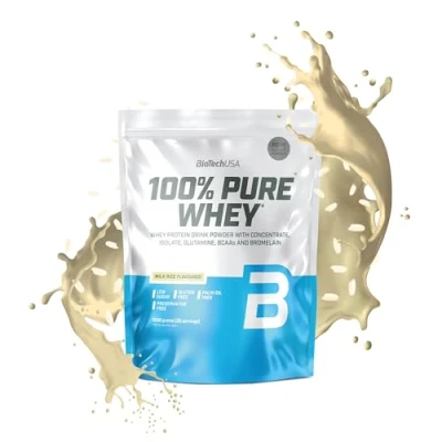 Abbildung von BioTechUSA 100% Pure Whey Proteinpulver mit BCAA und Glutamin Glutenfrei, Palmölfrei 21g Protein pro Portion, 1 kg, Milchreis