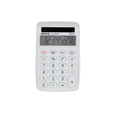Abbildung von MAUL Taschenrechner Eco MJ 455 Solar mit 8 Stellen Display Nachhaltiger aus recyceltem Kunststoff Standardfunktionen Blauer Engel/uz116 Weiß