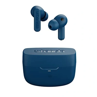 Abbildung von Urbanista Atlanta In Ear Kopfhörer Bluetooth Noise Cancelling, Hybrid ANC, Tiefe Bässe, spritzwassergeschützt, Multipoint Pairing Earbuds, Transparenzmodus, Ladecase kabellos, Stahlblau