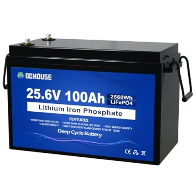 Abbildung von DCHOUSE 24V 100Ah LiFePO4 Lithiumbatterie, wiederaufladbar mit über 4000 fachen Tiefenzyklen und BMS Schutz für Solaranlage, Wohnmobil, Boot, Haushalt, Solarpanel Set Camping