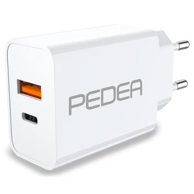 Abbildung von PEDEA Reiselader 20W Schnelllade Gerät (1 tlg., 6 7 A02 A14 A54 S21 S22 S23 + Ultra iPhone 11 12 13 14 15 Pro Max Plus, Dual Ladegerät Netzteil USB A C Samsung Galaxy Apple Google Pixel)
