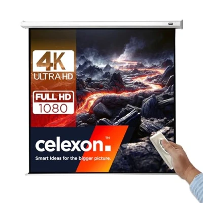 Abbildung von celexon Economy Motor Leinwand 65&quot; 120x120 cm 1:1 elektrische 4K,Full HD Beamer für Büro Präsentationen &amp; Ihr Heimkino zur Wand und Deckenmontage inkl. Fernbedienung