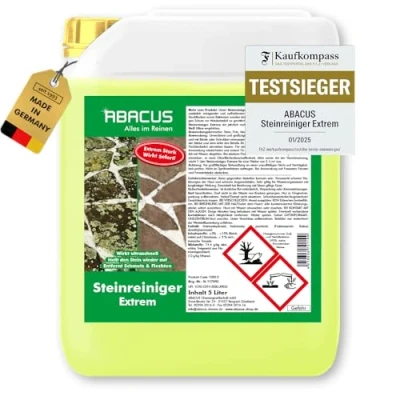 Abbildung von ABACUS® Steinreiniger Extrem, intensiver für außen mit Sofortwirkung, entfernt sofort Schmutz, Grünbelag, Flechten &amp; Algen in Minuten, Intensiv 5 Liter