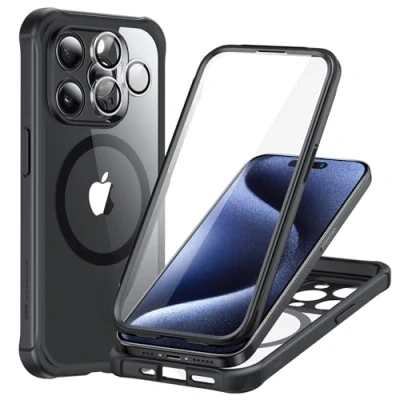 Abbildung von ESR für iPhone 15 Pro Max Hülle, Kompatibel mit MagSafe, 360 Grad Schutzhülle Stoßfest Militärnorm Magnetische Handyhülle Kameraschutz, Klares Schwarz