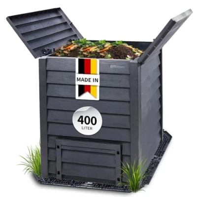 Abbildung von GARANTIA Thermokomposter Thermo Wood Komposter 400 L Inkl. Bodengitter, l, (1 Stück, Bodengitter zum Schutz vor Nagetieren), Bequemes Befüllen durch zwei große Flügelklappen