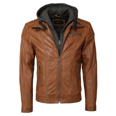 Abbildung von JCC MIT Kapuze Lederjacke, Herren, Größe: 48, Cognac