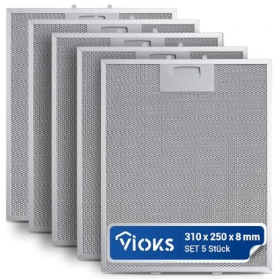 Abbildung von VIOKS 5x Dunstabzug Filter Metall 310x250mm Ersatz für Bosch 353110 00353110 Metallfettfilter Dunstabzugshaube Fettfilter mit einseitiger Entriegelung