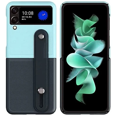 Abbildung von Topme handyhülle hülle fur Samsung Galaxy Z Flip4 5G Case Schutzhülle, Robuste PC mit Handschlaufe.Gletscherblau