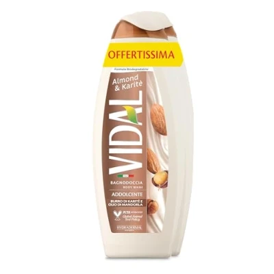 Abbildung von Vidal Duschgel Almond &amp; Karité, beruhigende Formel, mit Mandelöl und Sheabutter, dermatologisch getestet, 2 Flaschen à 600 ml