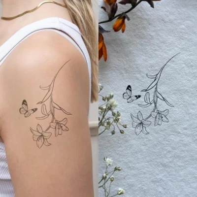 Abbildung von Schmetterling und Blume Inkster Tattoo vegane &amp; wasserfeste Temporäre Tattoos für Erwachsene EU Kosmetikzertifizierte Farbe revolutionäres 2 Wochen Premium Klebetattoos