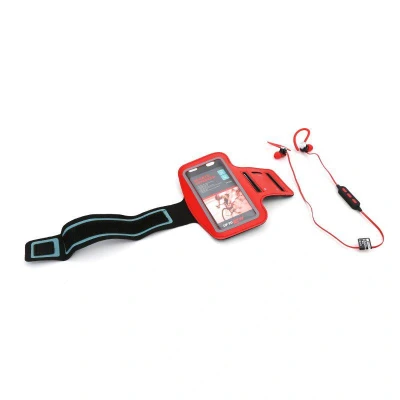Abbildung von PLATINET Bluetooth Sport Ohrhörer mit Mikrofon + Armband für Smartphone rot