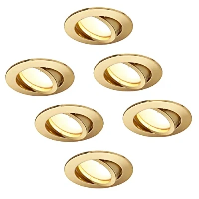 Abbildung von HCFEI LED Einbaustrahler dimmbar matt gold Rund Schwenkbar 5W flach 230V Einbau Spot Strahler Einbauspot 68mm Bohrloch, 120Abstrahlwinkel, Warmweiß 3000K (6er Pack)