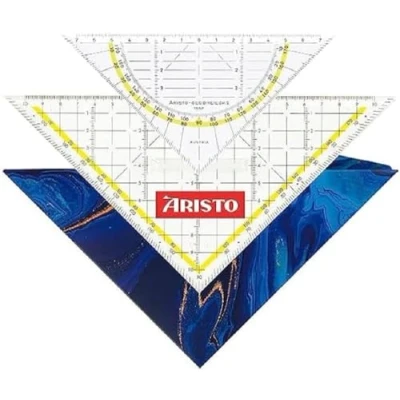Abbildung von Aristo AR18101B Set 3in1 TZ Dreieck AR1650/2 &amp; Geodreieck AR1552 inkl. Geocover Schutzhülle (Dreiecke mit Tuschenoppen, Lochung und Magnetverschluss) deep blue