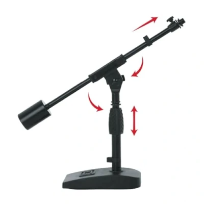 Abbildung von Gator Frameworks Short Weighted Base Microphone Stand with Telescopic Boom Arm and 2.5 Lbs Counter Weight; Ideal for Desktop, Recording, Streaming (GFW MIC 0822)