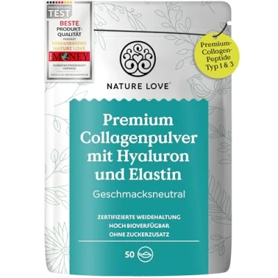 Abbildung von Premium Collagenpulver mit Hyaluron und Elastin 500 Gramm Pulver Nature Love g