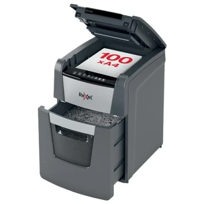 Abbildung von Rexel 202010M Optimum AutoFeed+ 100M Automatischer Aktenvernichter, 100 Blatt automatisch, Sicherheitsstufe P5, Mikroschnitt, für Zuhause / Home Office, 34 Liter Abfallbehälter, 2020100MEU