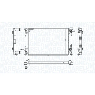Abbildung von MAGNETI MARELLI 350213196600 Kühler, Motorkühlung 635mm 396mm 32mm Kühlrippen mechanisch gefügt AUDI: A6 C5 Avant, A4 B6/B7 Cabrio, B6 Avant