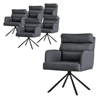 Abbildung von ML Design Esszimmerstühle drehbar 6er Set Anthrazit, Wohnzimmerstühle mit Arm und Rückenlehne, Drehstühle Auto Position, Polsterstühle Polyesterbezug &amp; Rückenkissen, Küchenstühle Metallbeine