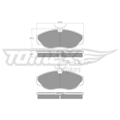 Abbildung von TOMEX brakes TX 11 721 Bremsbelagsatz Vorderachse inkl. Verschleißwarnkontakt FIAT: Ducato II Pritsche/Fahrgestell, Bus