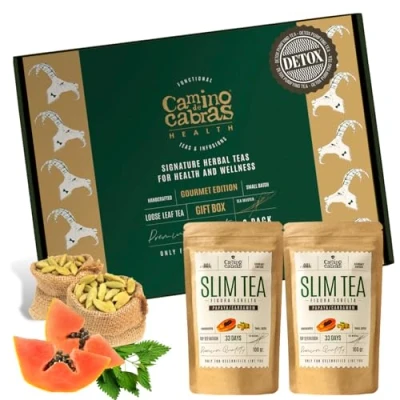 Abbildung von Tee Geschenkset SLIM TEA Abnehmen Schnell &amp; Fettverbrenner Grüner lose, Mate, Ingwer, Löwenzahn, Hibiscus, Schachtelhalm, Brennessel, Papaya, Kardamom, 100% Natürlich Teeset 2x 100g