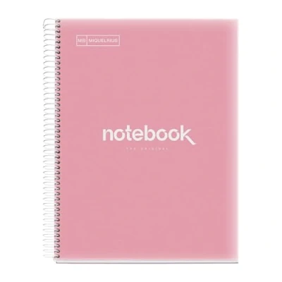Abbildung von Miquelrius Notizbuch A4 Notebook Emotions, 120 Blatt 90 g/m², Raster 5 x mm, Farbige Streifen, Mikroperforierte Spirale, Polypropyleneinband, Rosa