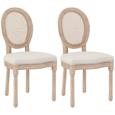 Abbildung von HOMCOM Esszimmerstuhl Küchenstuhl mit Rückenlehne, Polsterstuhl Leinenoptik (Essstuhl, 2 St), Wohnzimmer, Cremeweiß 48 x 57 96 cm
