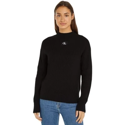 Abbildung von Calvin Klein Jeans Label Loose Strickpullover, Damen, Größe: XXS, Black