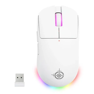 Abbildung von ATTACK SHARK X Magic Refiner G6 Kabellose Gaming Maus, 72 g leicht, 24.000 DPI, 1.000 Hz Abfragerate, BT/2,4G Maus Kabellos/Kabelgebunden, RGB, 750 mAh Akku, mit Griffband für PC/Mac Weiß