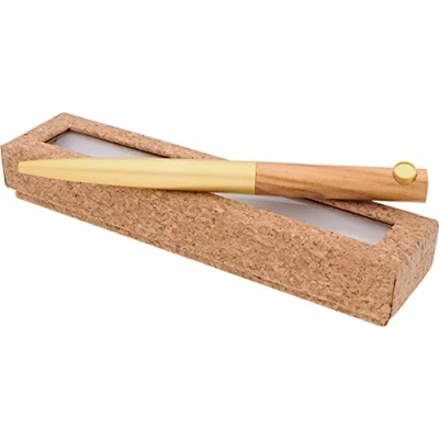 Abbildung von Luxus Metallkugelschreiber, Oberkörper aus Palisade, Holz/Metall Kugelschreiber, Korkbox, Strich 0,7 mm,blaue Tinte
