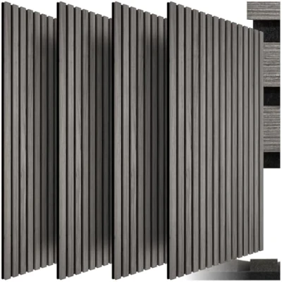 Abbildung von tectake Wandpaneel 4er Set Akustikpaneele, BxL: 60x120 cm, (Komplettset, 4 tlg., Lamellenwand) Schallabsorption durch Filzstoff &amp; Holzlamellen