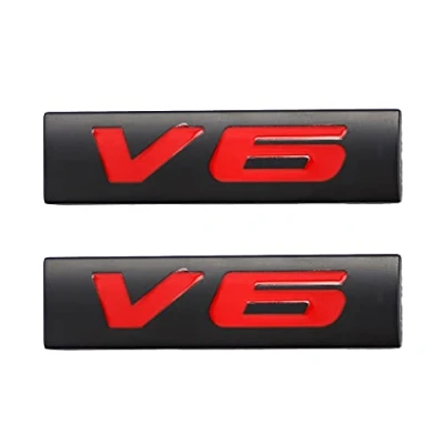 Abbildung von V6 Emblem Aufkleber Schild Chrom 3D Logo Token Auto Tuning Metall Symbol (Schwarz Rot)