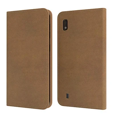 Abbildung von EAZY CASE Tasche kompatibel mit Samsung Galaxy A10 Vintage Schutzhülle Standfunktion Klapphülle Bookstyle, Handytasche Handyhülle Cover Magnetverschluss und Kartenfach, Kunstleder, Hellbraun