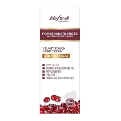 Abbildung von Biofresh cosmetics Via Natural handcreme für sehr trockene hände mit granatapfel und rosenwasser, resveratrol, panthenol, hautpflege herren damen, skincare 50ml