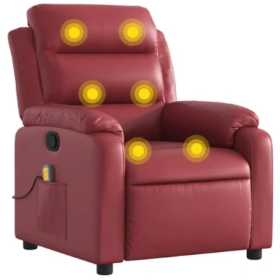 Abbildung von vidaXL Massagesessel, Sessel Verstellbare Rückenlehne Fußteil, Fernsehsessel Relaxsessel mit Liegefunktion, Liegesessel Polstersessel Ruhesessel, Weinrot Kunstleder