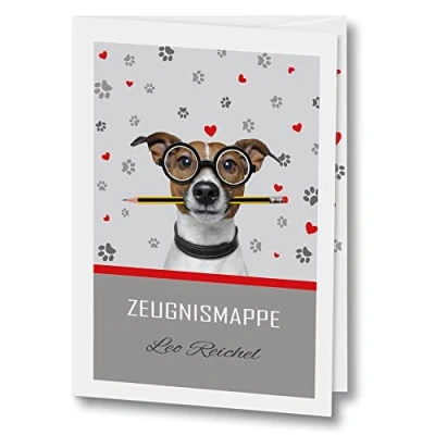 Abbildung von Stammbuchshop Zeugnismappe mit Name Unterschriftenmappe personalisiert Smart Dog A4 Schule Hundemappe Tiere